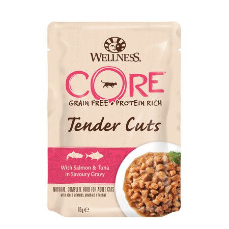 Wellness Влажный корм Wellness Core для кошек с нежными кусочками лосося и тунца в пикантном соусе в паучах - 85 г
