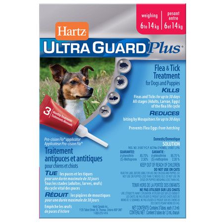 Hartz Капли Hartz Ultra Guard Plus инсектоакарицидные для собак и щенков весом от 6 до 14 кг - 3 пипетки по 1,3 мл