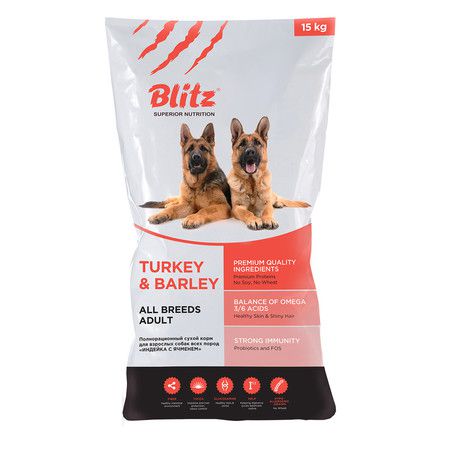 BLITZ Сухой корм Blitz Adult Turkey & Barley для собак с индейкой и ячменем