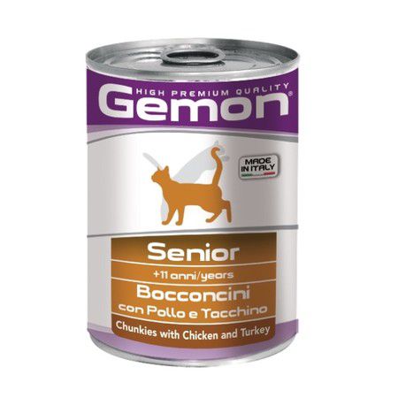 GEMON Gemon Cat консервы для пожилых кошек кусочки курицы с индейкой - 415 гр х 24 шт