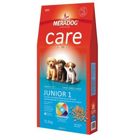 MERADOG Полнорационный корм Meradog Junior 1 для щенков всех пород с 2-х месяцев, кормящих и беременных сук - 4 кг