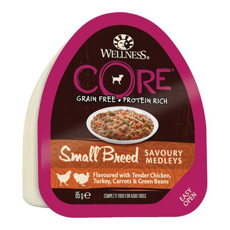 Wellness Влажный корм Wellness Core для собак мелких пород аппетитное попурри из нежного куриного филе с индейкой, морковью и зеленой фасолью в ламистерах - 85 г