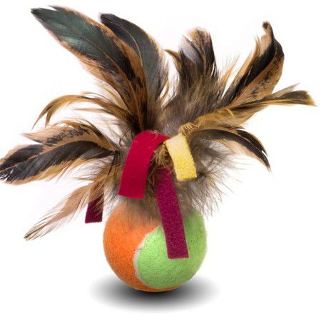 Nems Nems игрушка для кошек Мяч с перьями и цветными полосками 5 см