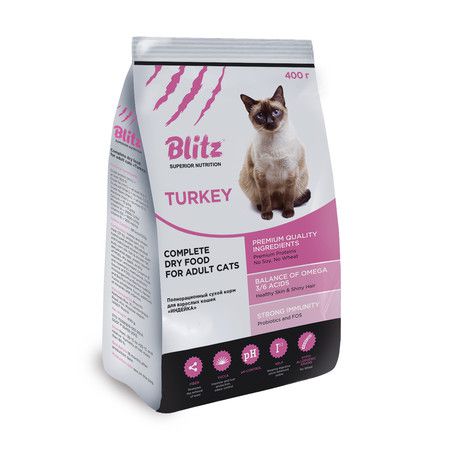 BLITZ Сухой корм Blitz Adult Cats Turkey для взрослых кошек с индейкой - 400 г