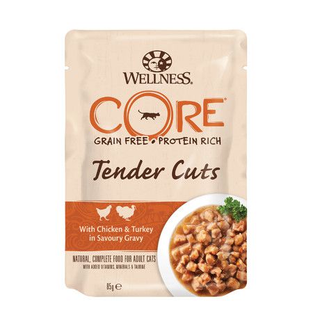 Wellness Влажный корм Wellness Core для кошек с нежными кусочками курицы и индейки в пикантном соусе в паучах - 85 г