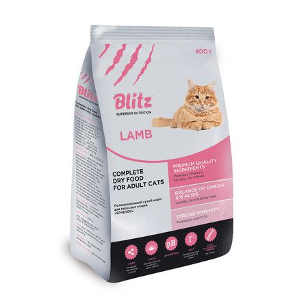 BLITZ Сухой корм Blitz Adult Cats Lamb для взрослых кошек с ягненком - 400 г