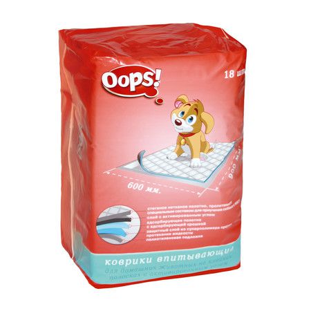 OOPS! Oops! защитные коврики для домашних животных на клейких полосках с угольным антисептиком 18 шт/уп 900*600 мм