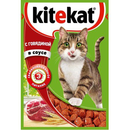 Kitekat Kitekat корм для кошек в паучах с Говядиной в соусе 28 шт х 85 гр