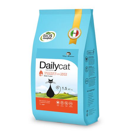 Dailycat Сухой корм Dailycat Senior Turkey and Rice для пожилых кошек с индейкой и рисом - 1,5 кг
