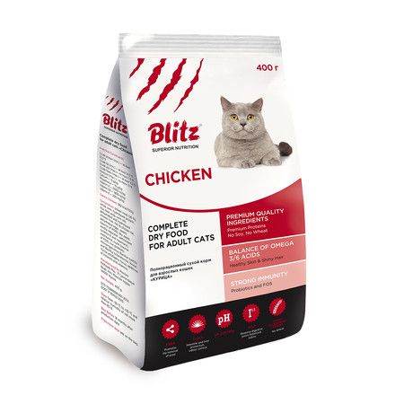 BLITZ Сухой корм Blitz Adult Cats Chicken для взрослых кошек с курицей - 400 г