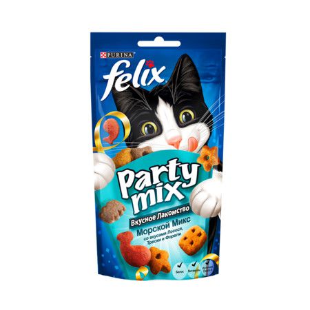 Felix FELIX Party Mix лакомство для кошек морской микс лосось, треска, форель 60 г