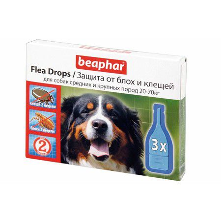 Beaphar Капли Beaphar Flea Drops Dog против блох и клещей для собак средних и крупных пород весом от 20 до 70 кг - 3 пипетки