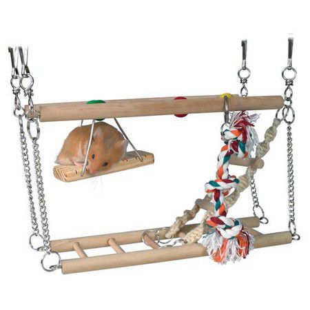 TRIXIE Лестница Trixie для хомяков подвесная двойная с веревкой 27,5х10,5х16 см деревянная