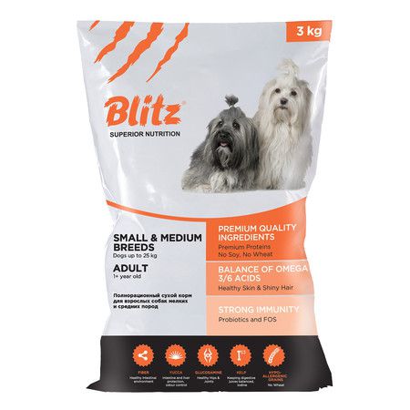 BLITZ Сухой корм Blitz Adult Medium & Small Breed для взрослых собак мелких и средних пород с курицей - 3 кг