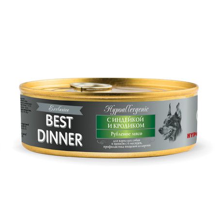 Best Dinner Best Dinner Exclusive Hypoallergenic консервы для собак при проблемах пищеварения с индейкой и кроликом - 0,100 кг