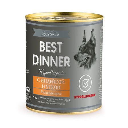 Best Dinner Best Dinner Exclusive Hypoallergenic консервы для собак при проблемах пищеварения с индейкой и уткой - 0,34 кг