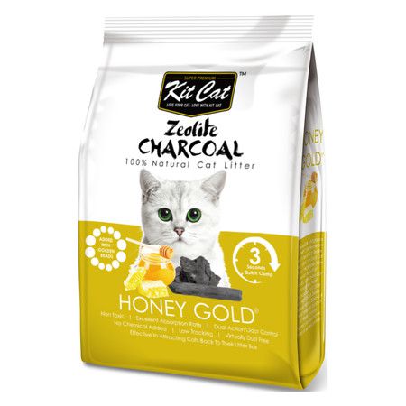 Kit Cat Kit Cat Zeolite Charcoal Honey Gold цеолитовый комкующийся наполнитель медовый с золотыми крупинками - 4 кг