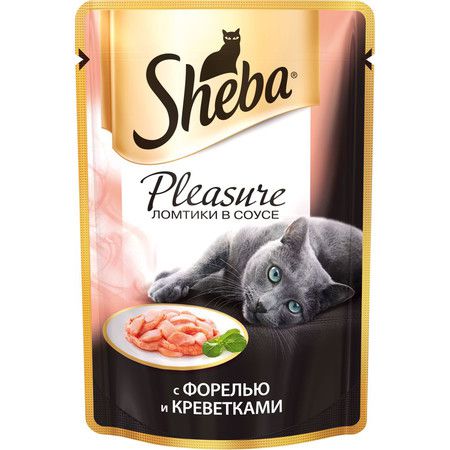 Sheba Sheba паучи в форме ломтиков форели и креветок в соусе для взрослых кошек