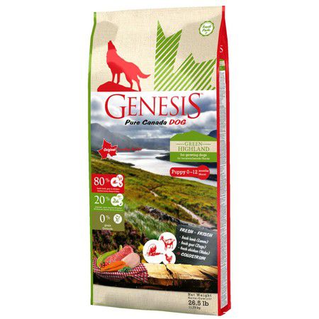 GENESIS Genesis Pure Canada Green Highland Puppy для щенков, юниоров, беременных и кормящих взрослых собак всех пород с курицей, козой и ягненком