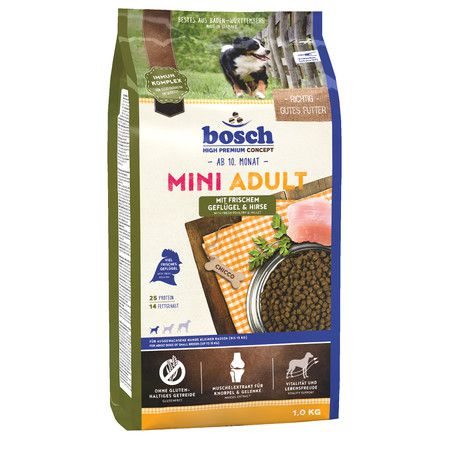 Bosch Сухой корм Bosch Mini Adult для взрослых собак мелких пород на основе мяса птицы и просо - 1 кг