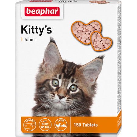 Beaphar Лакомство Beaphar Kitty`s Junior для котят витаминизированное сердечки - 150 таб