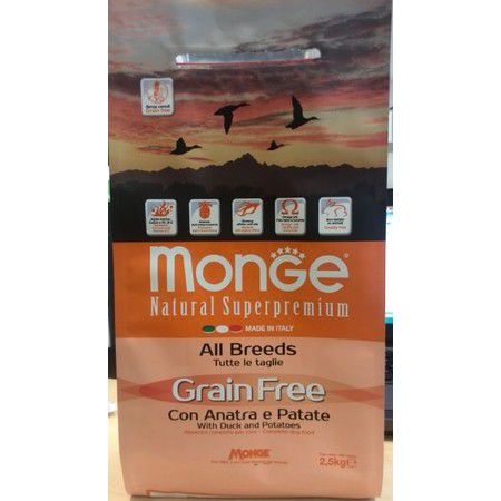 MONGE Monge Dog Grain Free беззерновой корм для собак всех пород утка с картофелем - 2,5 кг
