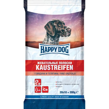 Happy Dog Лакомство Happy Dog Жевательные полоски с говядиной и телятиной для взрослых собак всех пород - 200 г