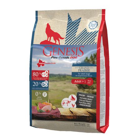 GENESIS Genesis Pure Canada Grand Praire Adult для взрослых собак всех пород с чувствительным пищеварением с курицей, буйволом и перепелками - 907 г