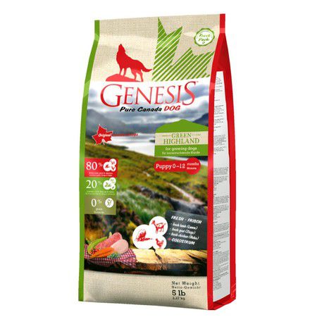 GENESIS Genesis Pure Canada Green Highland Puppy для щенков, юниоров, беременных и кормящих взрослых собак всех пород с курицей, козой и ягненком - 2,268 кг