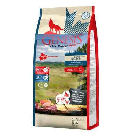 GENESIS Genesis Pure Canada Grand Praire Adult для взрослых собак всех пород с чувствительным пищеварением с курицей, буйволом и перепелками - 2,268 кг