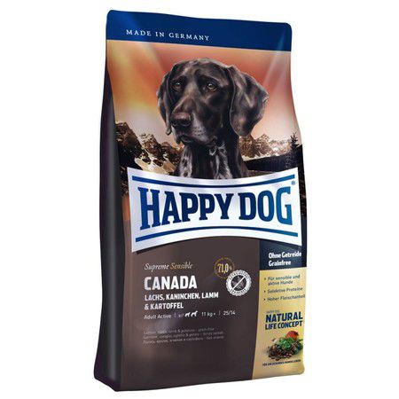 Happy Dog Сухой корм Happy Dog Supreme Sensible Canada для взрослых собак с чувствительным пищеварением и аллергией с лососем, кроликом и ягненком - 4 кг