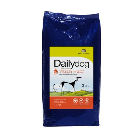 Dailydog Сухой корм Dailydog Adult Medium Breed для взрослых собак средних пород с индейкой и рисом - 3 кг