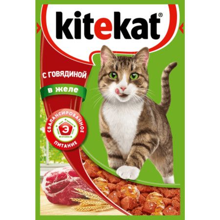 Kitekat Kitekat корм для кошек в паучах с Говядиной в желе 28 шт х 85 гр