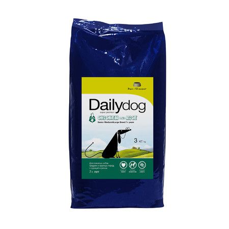 Dailydog Сухой корм Dailydog Senior Medium Large Breed Chicken Rice для пожилых собак средних и крупных пород с курицей и рисом - 3 кг