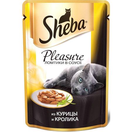 Sheba Sheba паучи в форме ломтиков курицы и кролика в соусе для взрослых кошек - 85 г