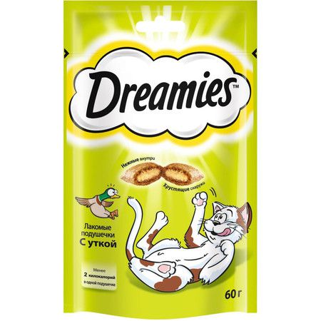 Dreamies Dreamies лакомые подушечки для кошек с уткой 60 г