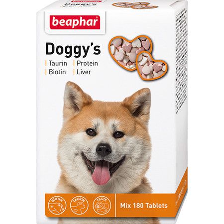 Beaphar Лакомство Beaphar Doggy`s MIX для собак витаминизированное с биотин-таурином, протеином и печенью - 180 таб
