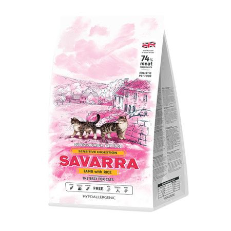 Savarra Savarra Sensitive Cat Сухой корм для взрослых кошек с чувствительным пищеварением с ягненком и рисом - 2 кг