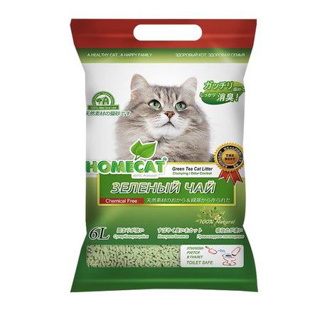 HOMECAT Наполнитель для кошачьего туалета Homecat Эколайн Зеленый чай комкующийся - 6 л (2.8 кг)