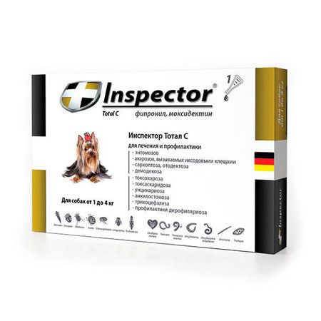 Inspector Inspector капли для собак до 4 кг от наружных и внутренних паразитов 0,4 мл