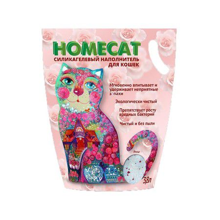 HOMECAT Homecat Роза cиликагелевый впитывающий наполнитель с ароматом розы - 3,6 л
