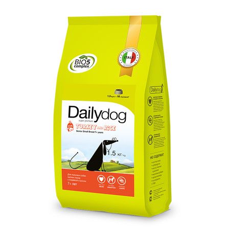 Dailydog Сухой корм Dailydog Senior Small Breed Turkey and Rice для пожилых собак мелких пород с индейкой и рисом - 1,5 кг