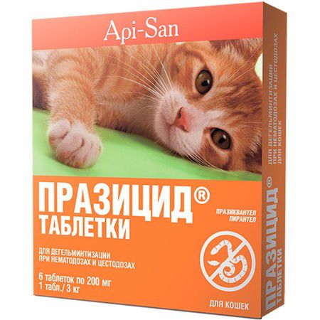 Api-San Api-San Празицид таблетки для дегельминтизации при нематозах и цестозах у кошек 6 шт в блистере
