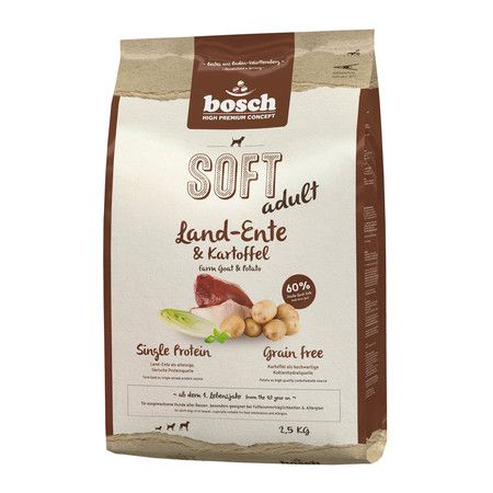 Bosch Полувлажный корм Bosch Soft для взрослых собак всех пород с чувствительным пищеварением, склонных к аллергии и пищевой непереносимости с уткой и картофелем - 2,5 кг