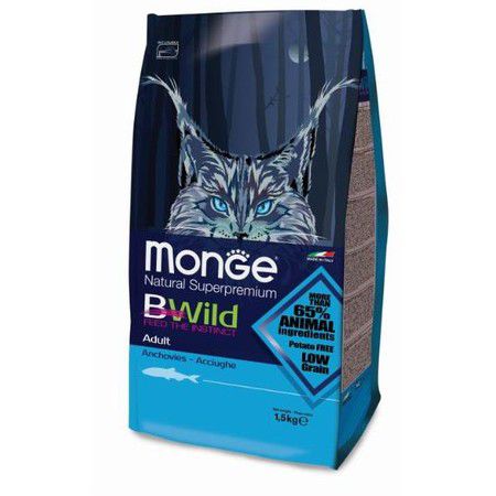 MONGE Сухой корм Monge BWild Cat Anchovies для взрослых кошек с анчоусами - 1,5 кг