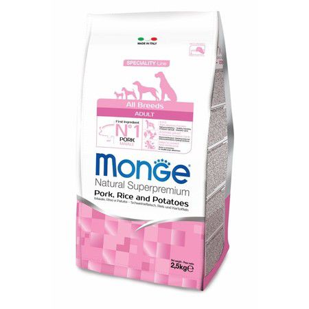 MONGE Сухой корм Monge Dog Speciality для собак всех пород свинина с рисом и картофелем - 2,5 кг