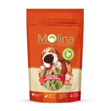 Molina Molina Лакомство для собак мелких пород Куриные полоски со шпинатом 50 г