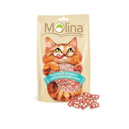 Molina Molina для кошек Куриный сэндвич с сырными шариками, 80г