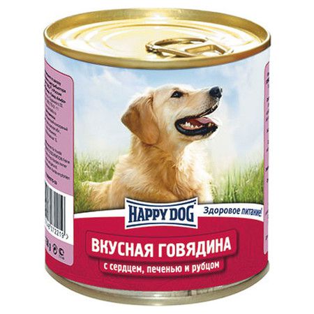 Happy Dog Влажный корм Happy Dog Вкусная Говядина с сердцем, печенью и рубцом для взрослых собак всех пород - 750 г