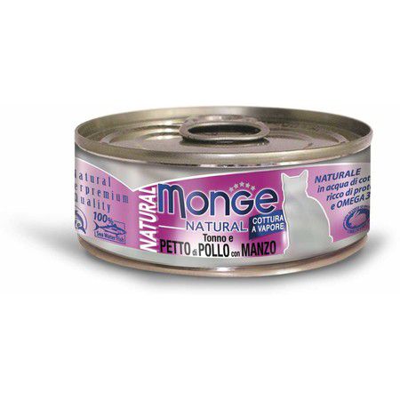 MONGE Monge Cat Natural консервы для кошек тунец с курицей и говядиной 80 гр х 24